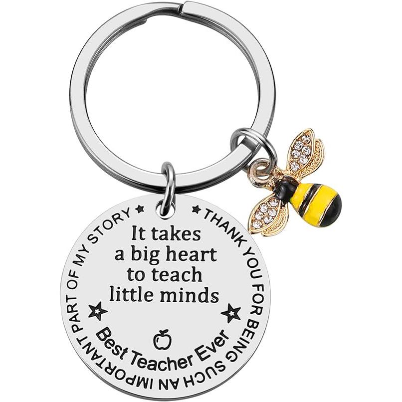 Thanksgiving Gift: Stainless Steel Keychain with Engraved Little Bee Pendant – Ideal Graduation Gift for Teachers