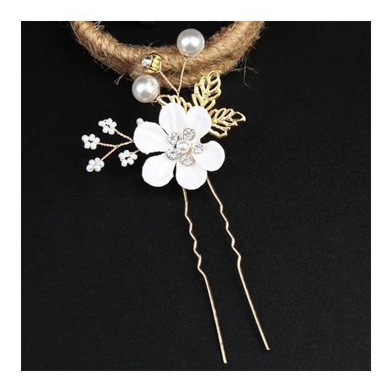 3-Piece Flower Hairpin Set with Pearl Accents - Elegant Hair Accessories for Weddings, Parties, and Special Occasions (White)