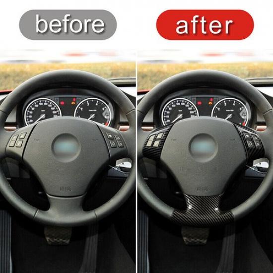 Carbon Fiber Look Steering Wheel Panel Cover Trim For BMW 3 Series E90 2005-2012