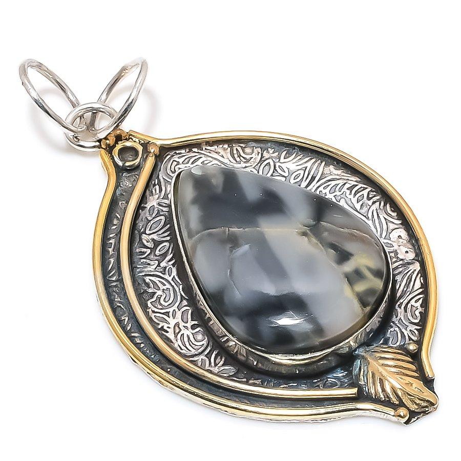 

Двухцветный кулон из натурального океанского агата из стерлингового серебра 925 пробы 2,64 дюйма Z7T80