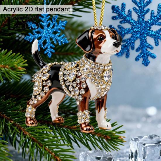 Flat Acrylic Animal Decorations Christmas Ornament, Xmas Tree Hanging Decoration, Ornament Rhinestone Pendant for Holiday Party Decor Decorative