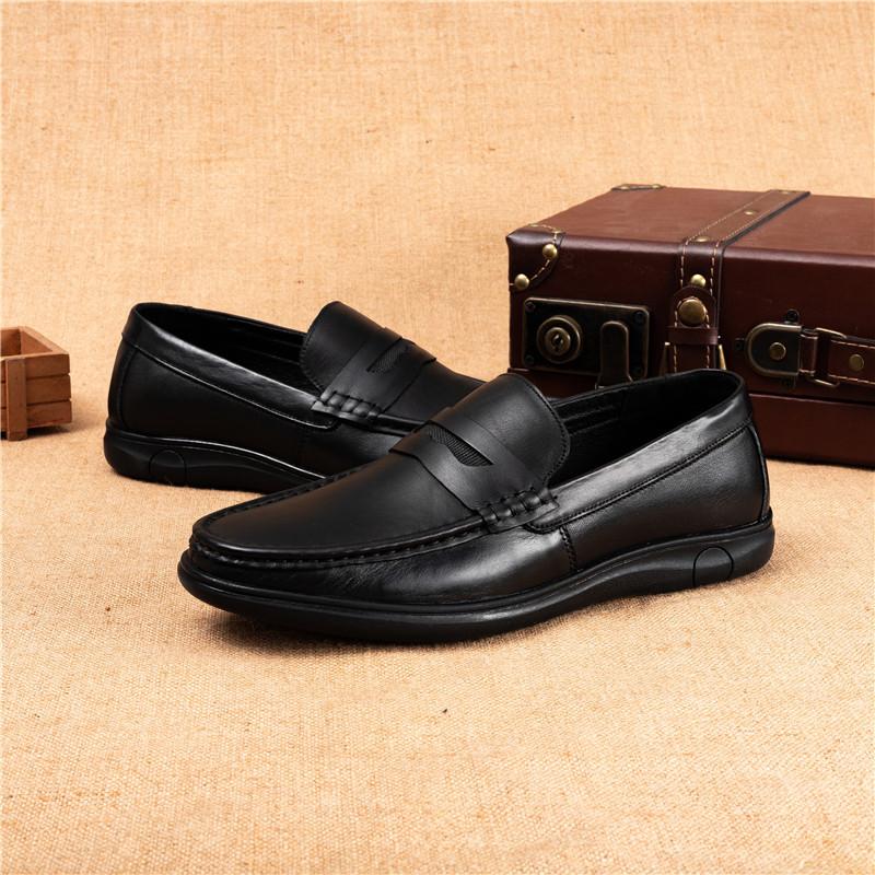 Leather Shoes Men's Autumn New Item Flat Heel Soft Soled Leather Shoes Top Layer Cowhide Pigskin Inner Rubber Sole Formal Leather Shoes