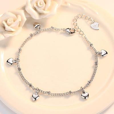 New Korean Edition Silver Plated Love Handicraft Creative Bracelet Wholesale Women's Fashion Heart Heart Heart Diamond Love Bracelet