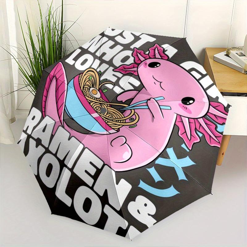 

Axolotl Eating Durable Cartoon Folding Umbrella, Portable 3-Fold Compact Umbrella for Men and Women, Suitable for Travel or Daily Use.C002