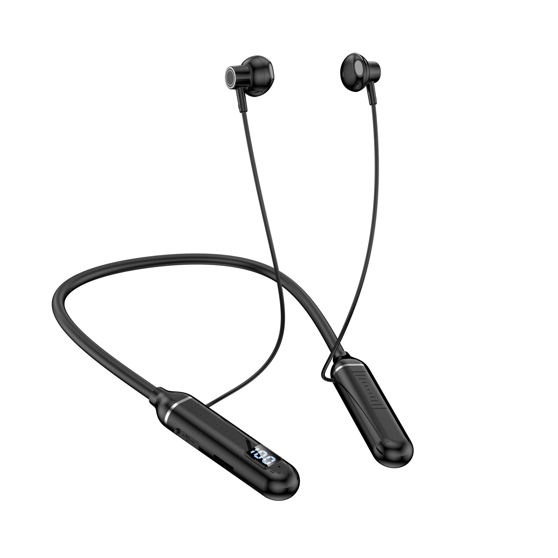 

Беспроводная Bluetooth-гарнитура для спорта, подвесная на шею, сверхдлинная выносливость, цифровой дисплей, карта для бега чёрный