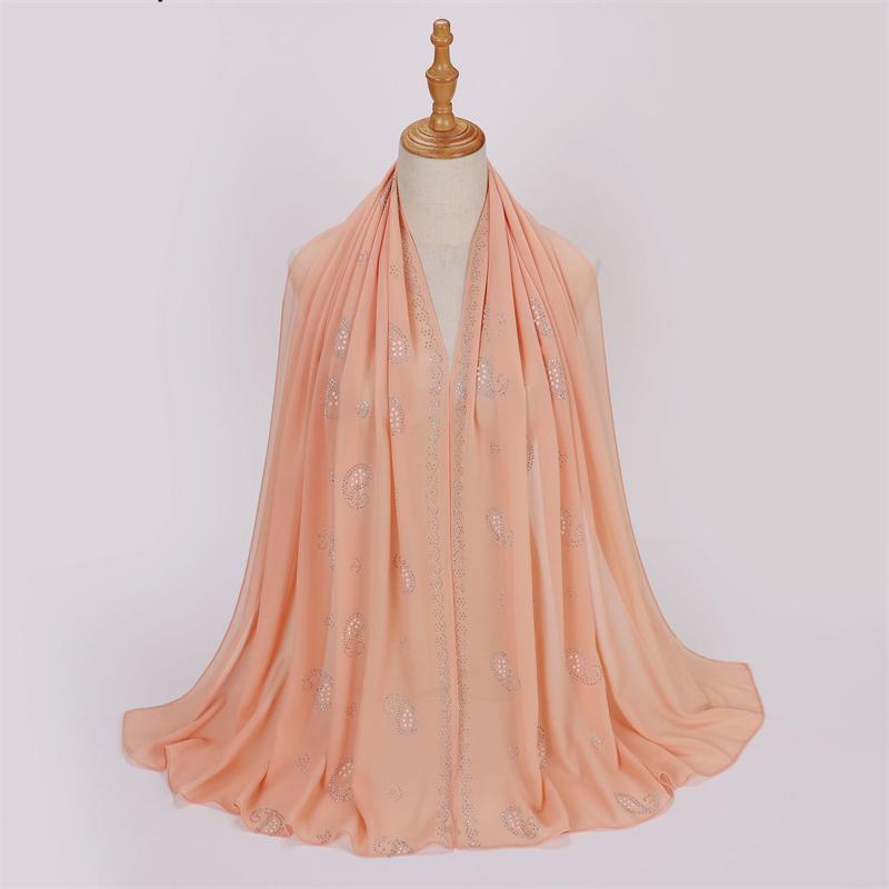 Bandanna Flower Pearl Rhinestone Chiffon Shawl Scarf High Quality Shimmer Beads Headband Wrap Foulard Muslim Hijab