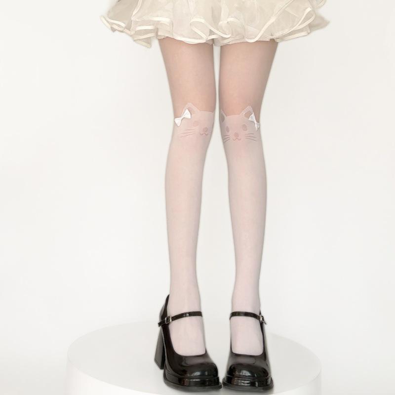 Japanese Cartoon Cat Tail Over-the-Knee High-Top Splicing Stockings