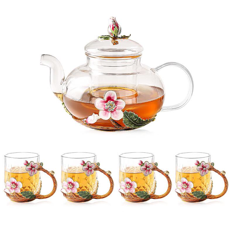 Shangqi Enamel Plum Blossom Glass Gongfu Tea Set - 1 Pot 6 Cups