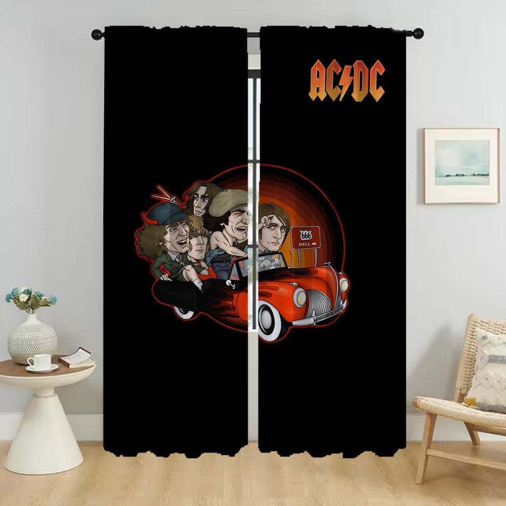 

Room Darkening Curtain Panel Rock Acdcs Living Curtains Home Interior Tulle Bedroom Partition Modern Made Of Polyester Washable Area Ready W100*H130(CM)-Hooks&2PCS