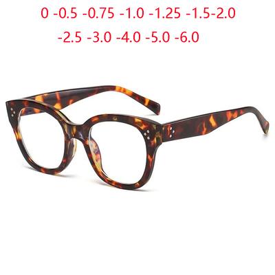 0 -0.5 -0.75 Bis -6.0 Leopardenmuster Quadratische Korrektionsbrille für Kurzsichtige Blaulichtfilter Stärkebrille mit Dioptrien