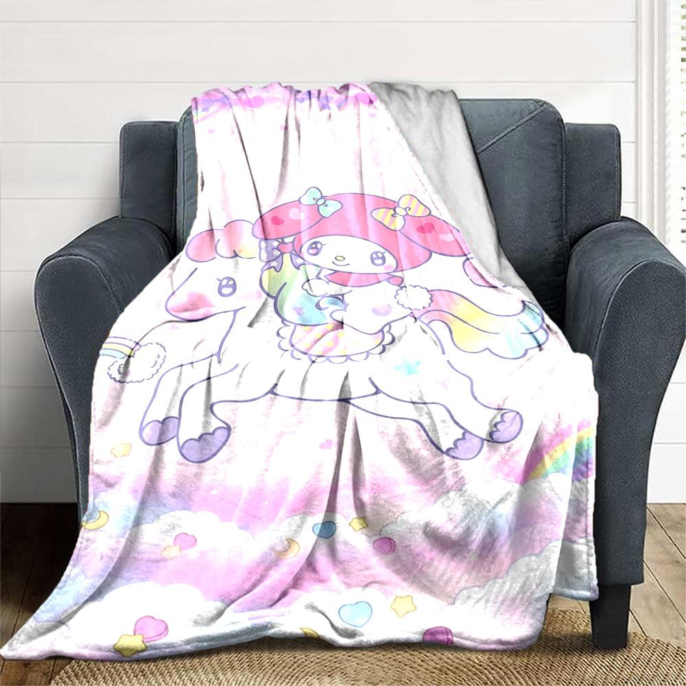 1pc My Melody Unicorn Blanket Lightweight Flannel Throw for Sofa Bed Travel Camping Livingroom Office Couch Chair