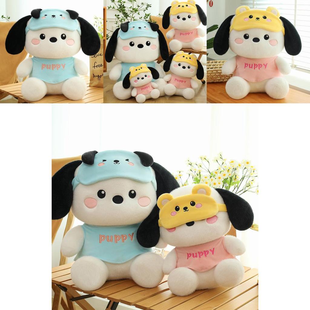 Plush Pochacco Dog Doll With Pink Eye Mask Large Gift For Kids And Collectors