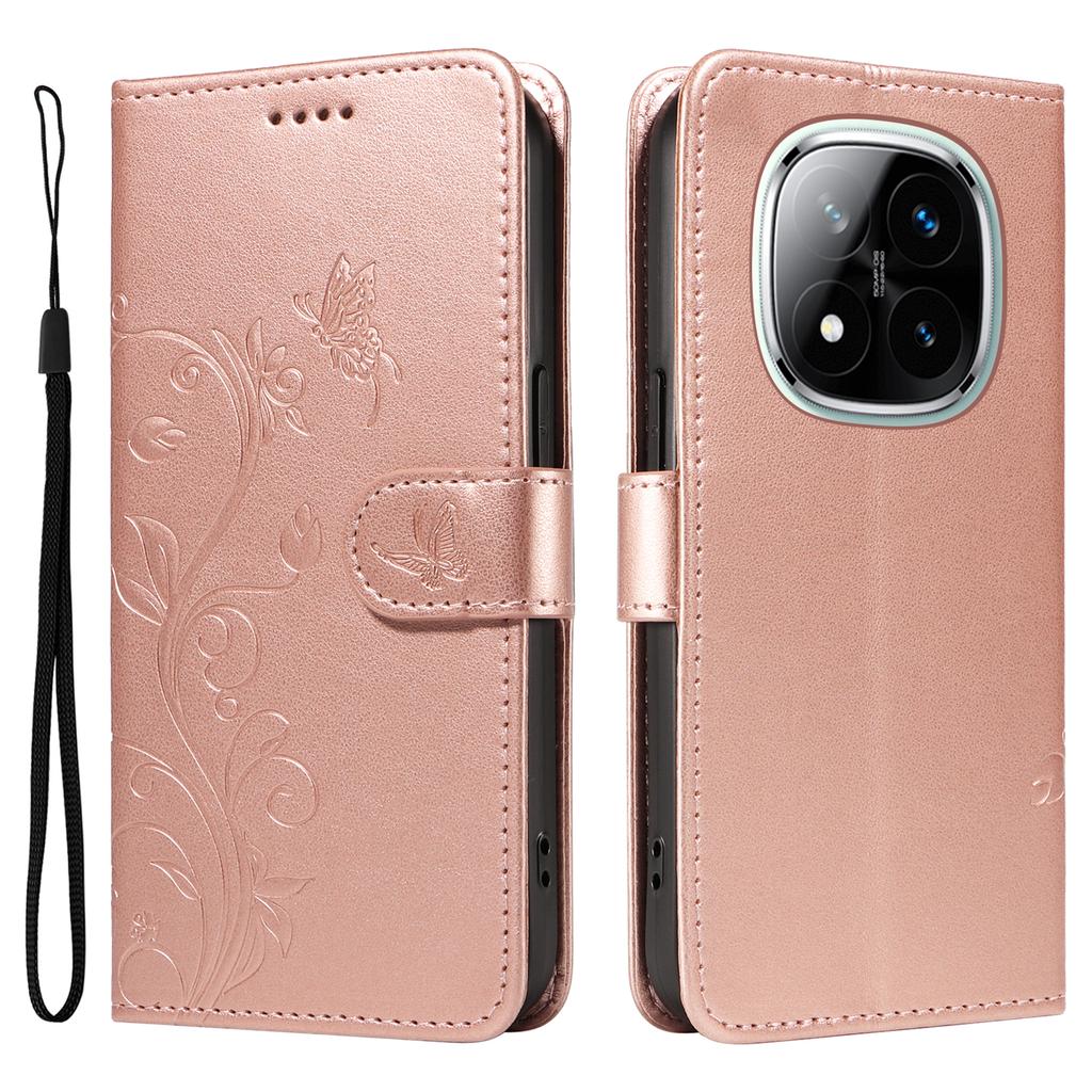 For Xiaomi Redmi Note 14 Pro+ 5G/Note 14 Pro 5G/Poco X7 5G PU Leather Cases Flower Pattern Wallet Stand Phone Cover with Strap