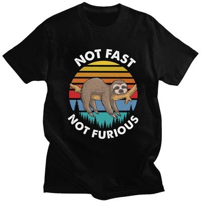 Custom Classic Retro Sunset Lazy Sloth T Shirt Men ShortSleeve Tshirt Casual Tee Oversized Tshirts Gift