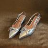 Pointed French bow one-word buckle with bag head sandals women's rear empty light mouth versatile thick heel single shoes