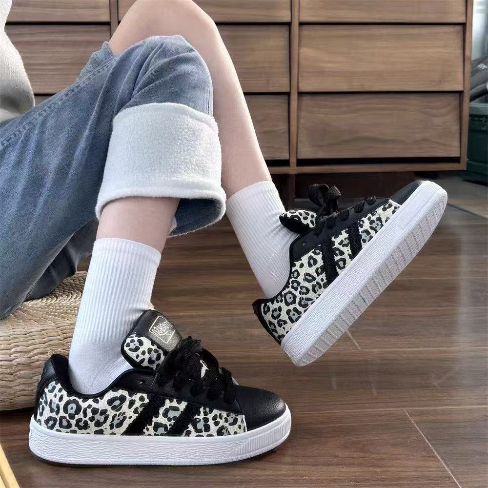 Hong Kong style leopard print skateboard bread shoes trendy sports and leisure board shoes new in autumn