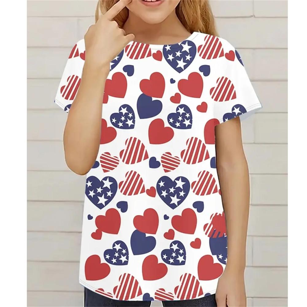 2025 Summer Kids Girl Clothes Heart Pattern Print Clothing for Girls Short Sleeve T Shirt Child Boys Fashion Outdoor O-Neck Tops