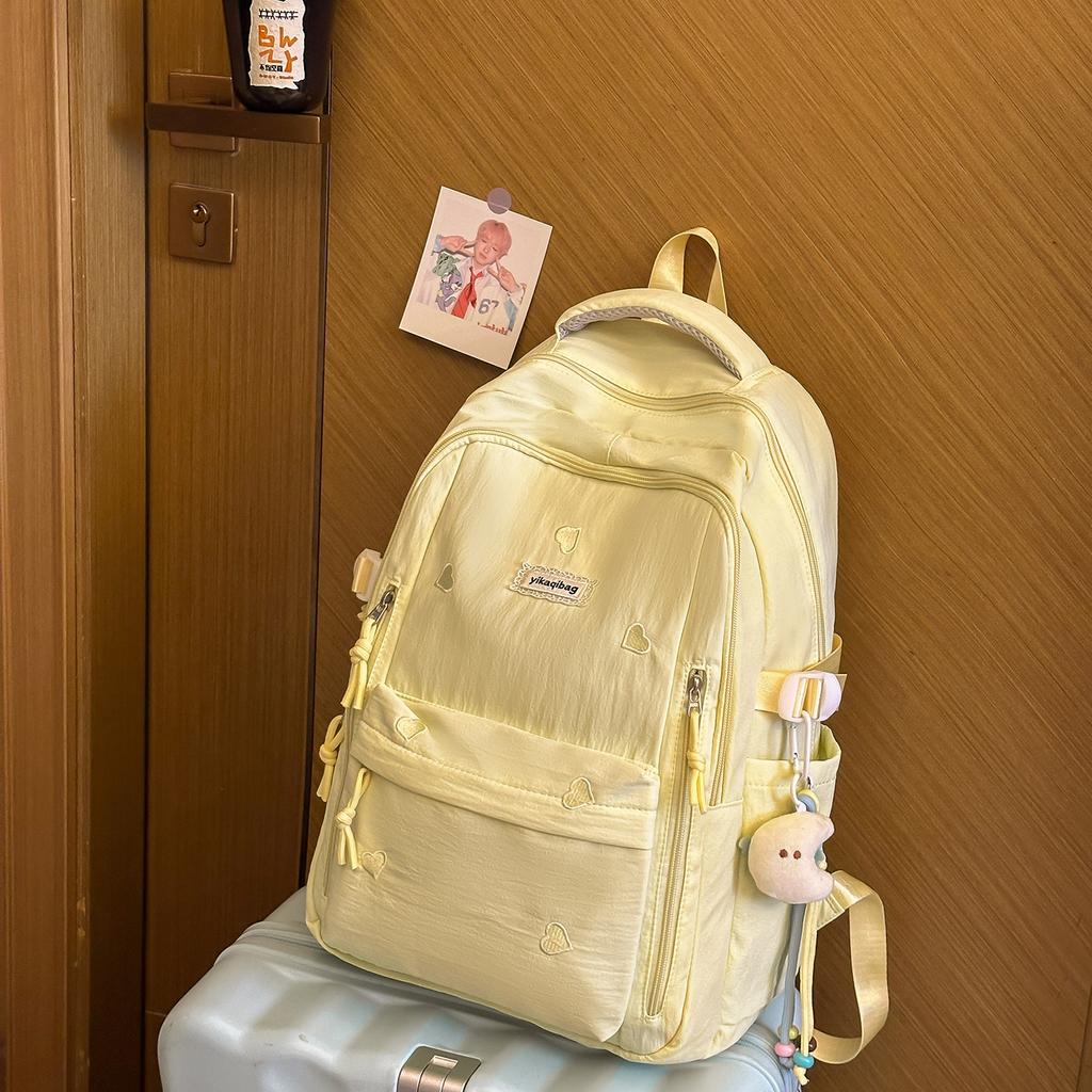 Schoolbag gentle light pink love embroidery girl heart backpack junior high school student party atmosphere class travel schoolbag