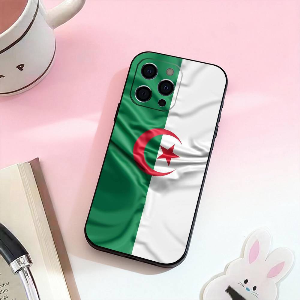 

Flag of Algeria Phone Case For iPhone 17,16,15,14,13,12,11 Plus,Pro Max,Soft Silicone Black Cover iPhone13PROMAX