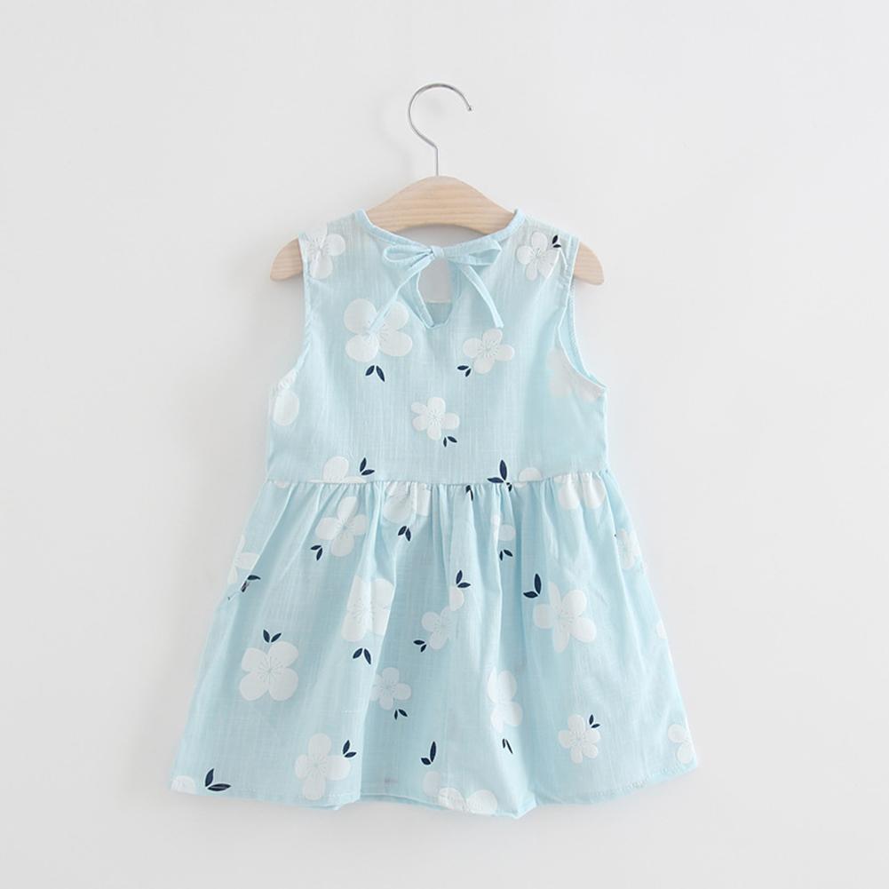 Summer Kids Girls Sleeveless Cotton Floral Print Princess Doll Collar Dress