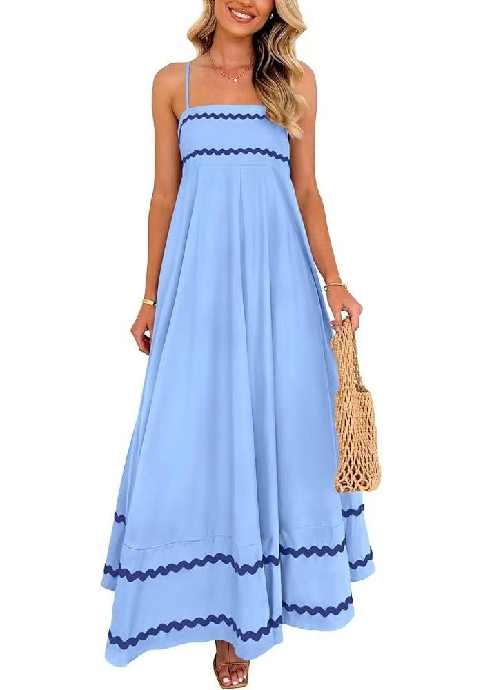 TK women's summer elegant long dress casual sleeveless thin shoulder strap pleated beach long dress dress