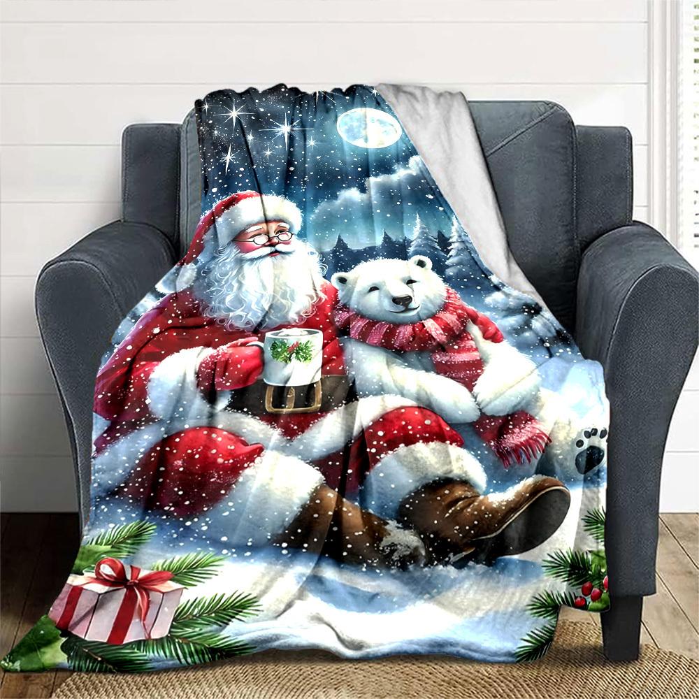 1pc Santa Claus, Polar Bear Blanket Lightweight Flannel Throw for Sofa Bed Travel Camping Livingroom Office Couch Chair