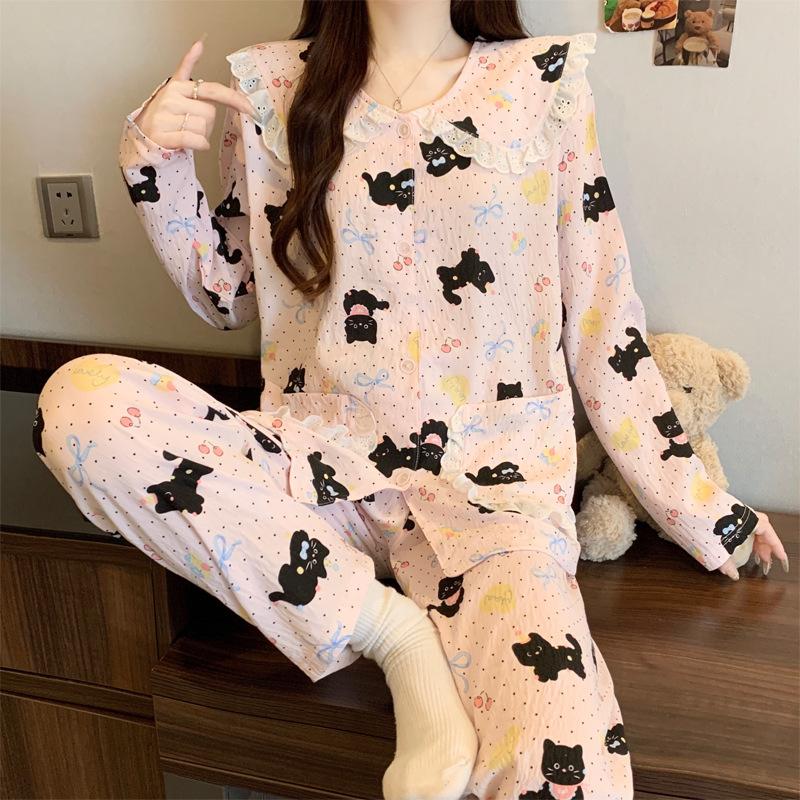 Cute High-Value Polka Dot Doll Collar Pajamas Women'S Cloud Cotton Long-Sleeved Student Loungewear Set
