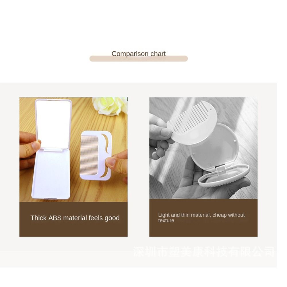 Solid Color Makeup Mirror with Comb Flip Type Folding Compact Pocket Mirror Hair Styling Tool