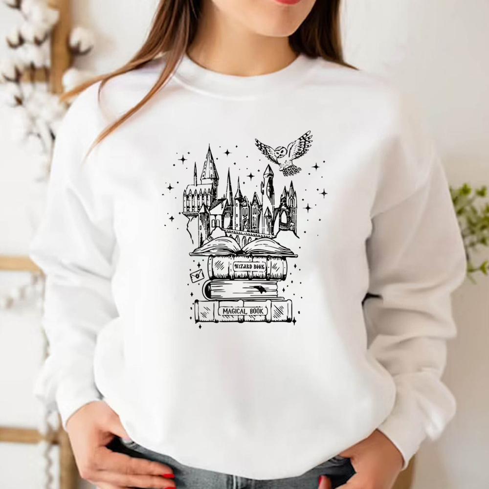 Universal Studios Wizard Castle Sweatshirt Magical Book Shirt Vintage Unisex Long Sleeve Sweatshirts Wizard School Casual Hoodie