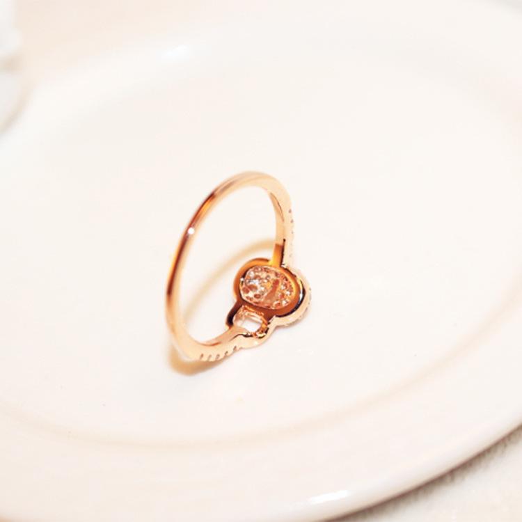 Korean Version of Key Lock Micro Set Zircon Ring Plated Real Gold Color Protection Super Flash Simple Womens Ring