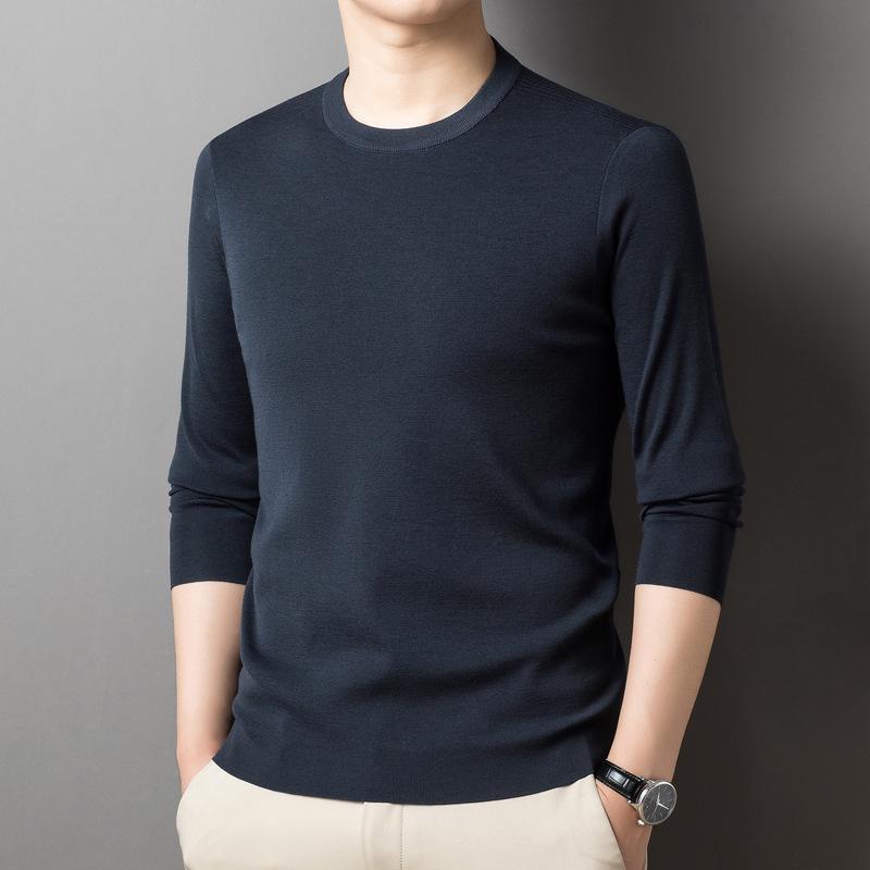 

80s Fine Wool Men s Long Sleeve Round Neck Sweater - 100% Machine Washable Pure Wool Knit M