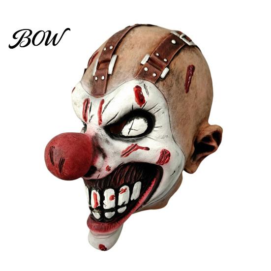 Escape Room Horror Decorations Halloween Clown Mask, Realistic Latex Scary Mask with Film Photographing Cosplay Accessories Red Nose for Haunted House