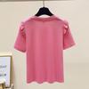 Summer Woman Clothing Slim Versatile T-shirt Korean New Ruffles Short Sleeve Beading Round Neck Female Basic Fashion Casual Tops