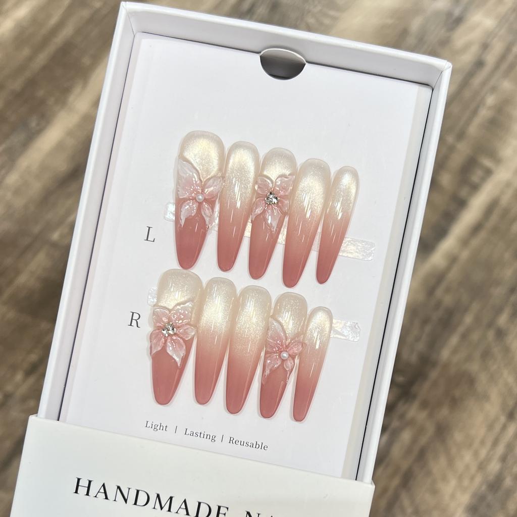 French Glass Cat Eye Nail Art Ice Crack Three-dimensional Carving Wear Armor Pure Handmade