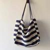 Contrast Color Black White Stripe Bag Large Capacity Thin Straps Tote Bag  Daily