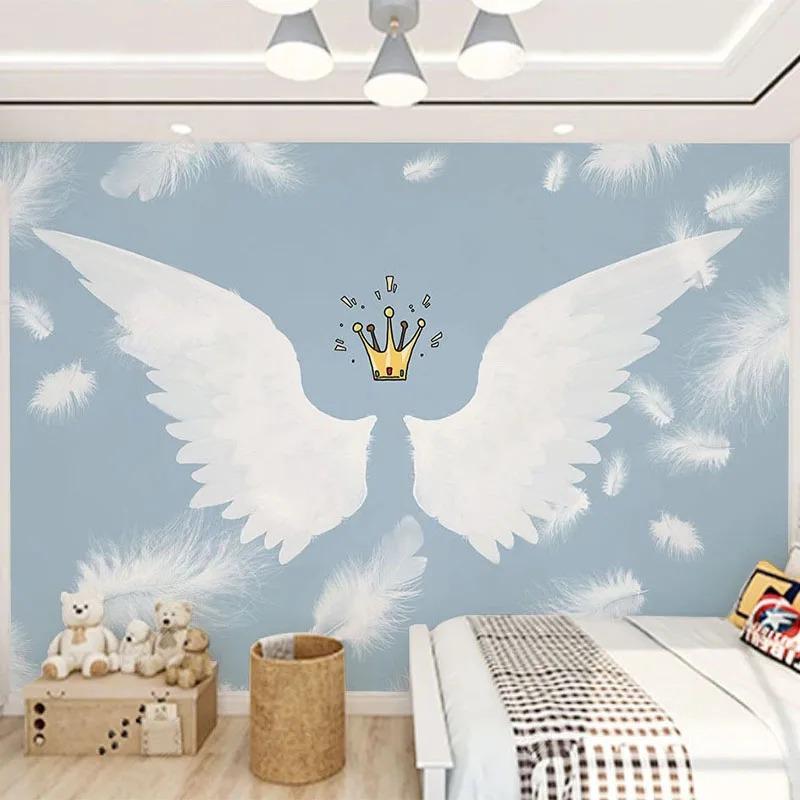 Wandbild Tapete Moderne nordische Stil Cartoon handbemalte Flügel Feder Kinderzimmer Hintergrund Tapeten Fresken