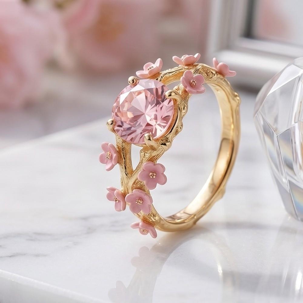 Delicate Flower Crystal Ring Elegant Finger Jewelry Gifts for Women Rhinestone Ring Party