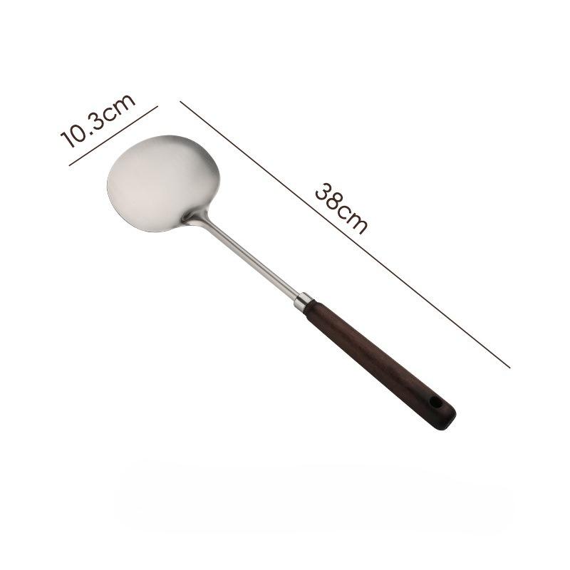 Stainless Steel Wood Handle  Stir-fry Spoon Walnut Mushroom Kitchen Frying Spatula Wok Utensils Cooking Tools Wood Spatula