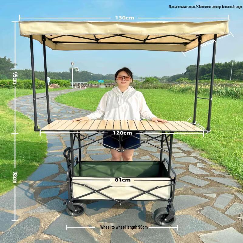 Portable Market Stall Cart with Sunshade & Lift Table