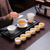 White Body Suet Jade Tea Set, Pure White Gray Leather Box, Business Gift-Giving, Simple And Portable For Home Use