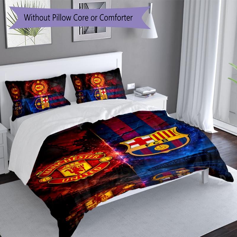 3pcs Football club logo Duvet Cover Set, Includes 1 Duvet Cover and 2 Pillowcases,Skin-Friendly&Comfortable Fabric,Suitable Bedding Sets