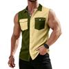Men's Workwear Lapel Button-Down Vest Shirt - Lightweight Sleeveless Top