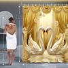 Luxurious Golden Swans and Curtains Bathroom Set - Waterproof Shower Curtain, Toilet Lid Cover, Bath Mat, and Contour Mat
