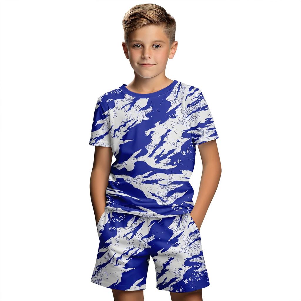 3D Printed Short Sleeved T-shirt Set for Boys and Girls, Children's Clothing Set, Shorts, 3D Printing, Casual, Summer