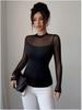 2025 Elegant Women's Solid Color Patchwork Slim-fit Long Sleeve Top for Autumn/Winter