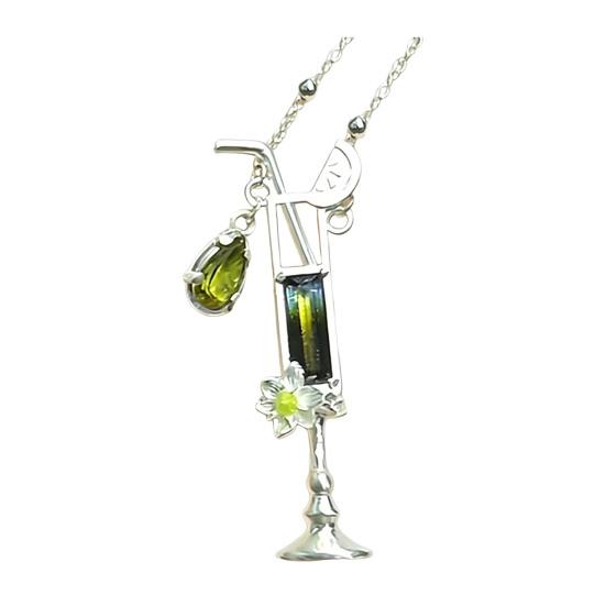 Women Necklace Cocktail Glass Shape Charm Necklace with Olivine Inlay Adjustable Length Weddings Parties