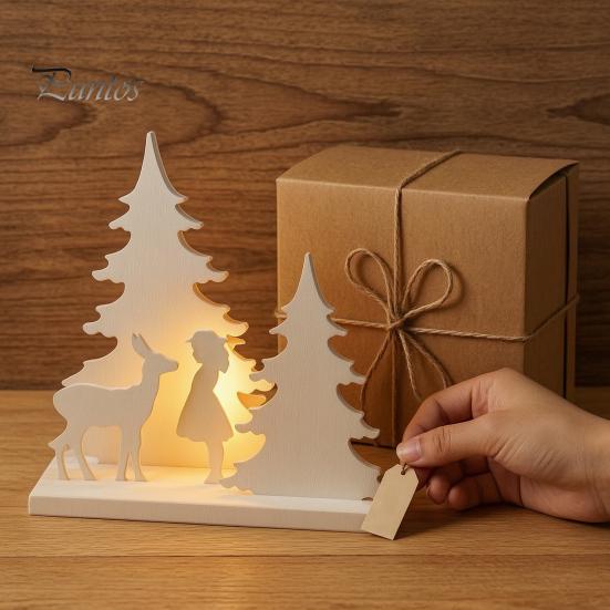 Creative Christmas Gifts for Women Girl Reindeer Tabletop Decor, 3D Printed Fairy Tale Forest Silhouette Winter Season Home Decor with Tree,