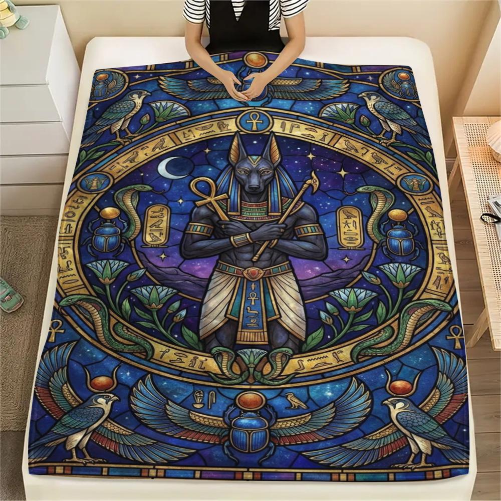 1Pc Anubis Print Flannel Blanket, High quality Comfortable for All Seasons, Home Decor, Warmth and Comfort, Perfect for Christmas Gifts W87
