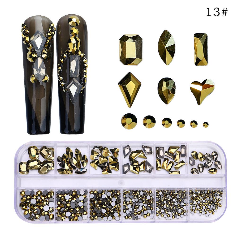 New 12 Grid Nail Drill Irregular Flat Bottomed Rhinestone AB Nail Accessory Nail Decoration