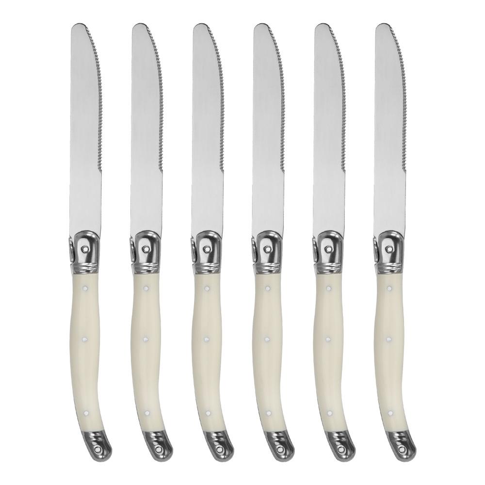 Stainless Steel Knife, Fork and Spoon Set, Milk White Plastic Handle, Steak Knife, Steak Fork and Spoon, Steak Western Tableware Household